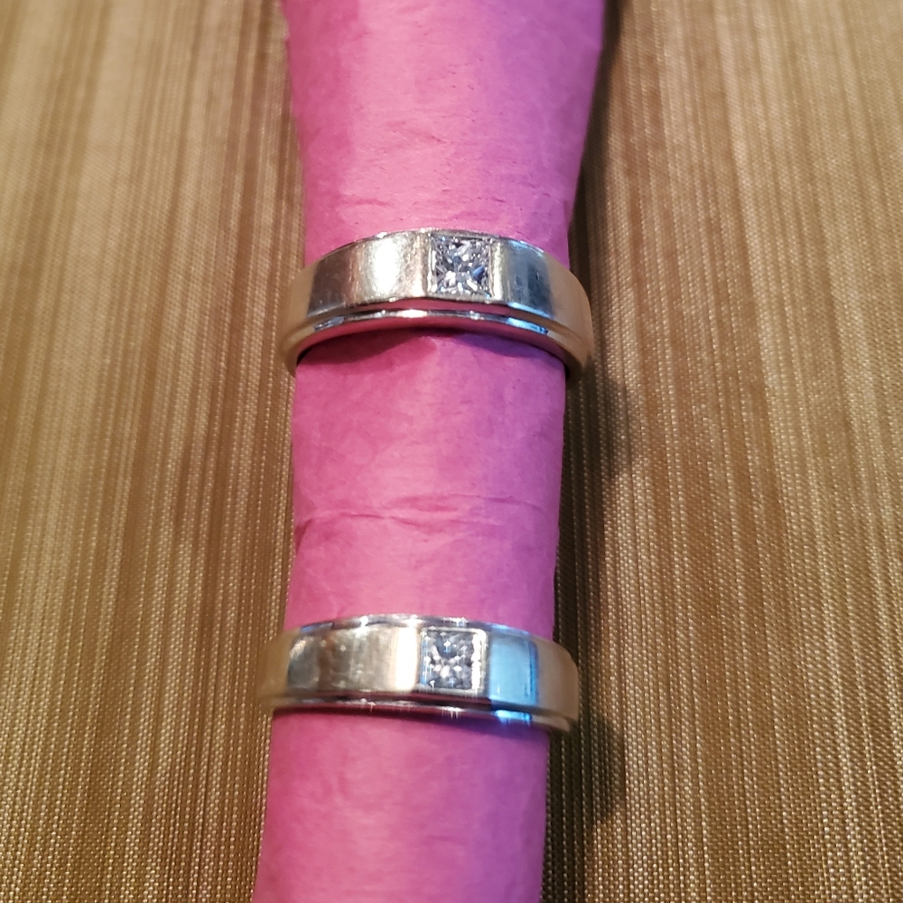 Matching Diamond and 18k White Gold Wedding Bands